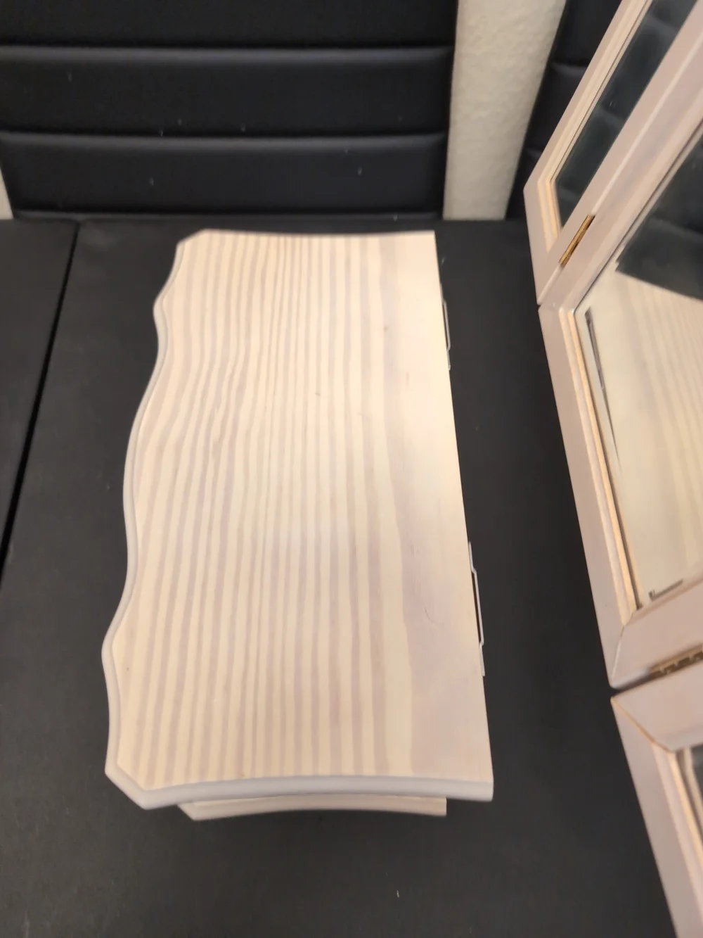Beige Tri-Fold Mirror Jewelry Box with Drawers